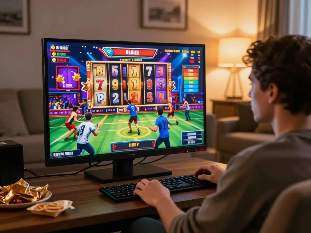 Experience the excitement of betting online with bet88 while spinning vibrant slot reels in a cozy setting.
