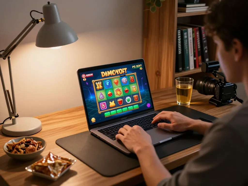 Permainan menarik dari Demo Slot PG Soft Mahjong di laptop dalam lingkungan rumah yang nyaman.