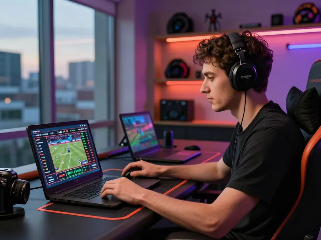 https://xx88.day/ player enjoying an online gambling experience with engaging live sports on laptop and smartphone.