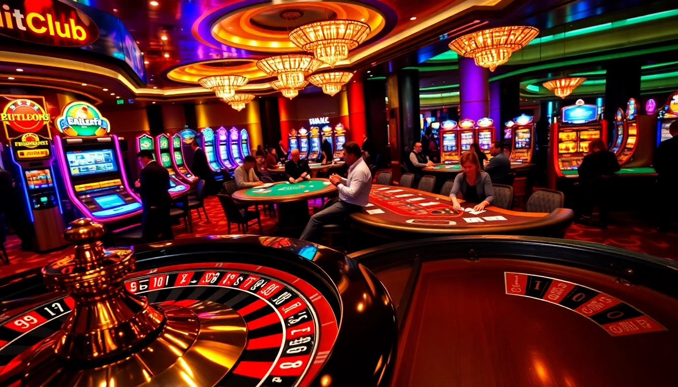 Hitclub players enjoying a lively game at an upscale casino with roulette and poker.