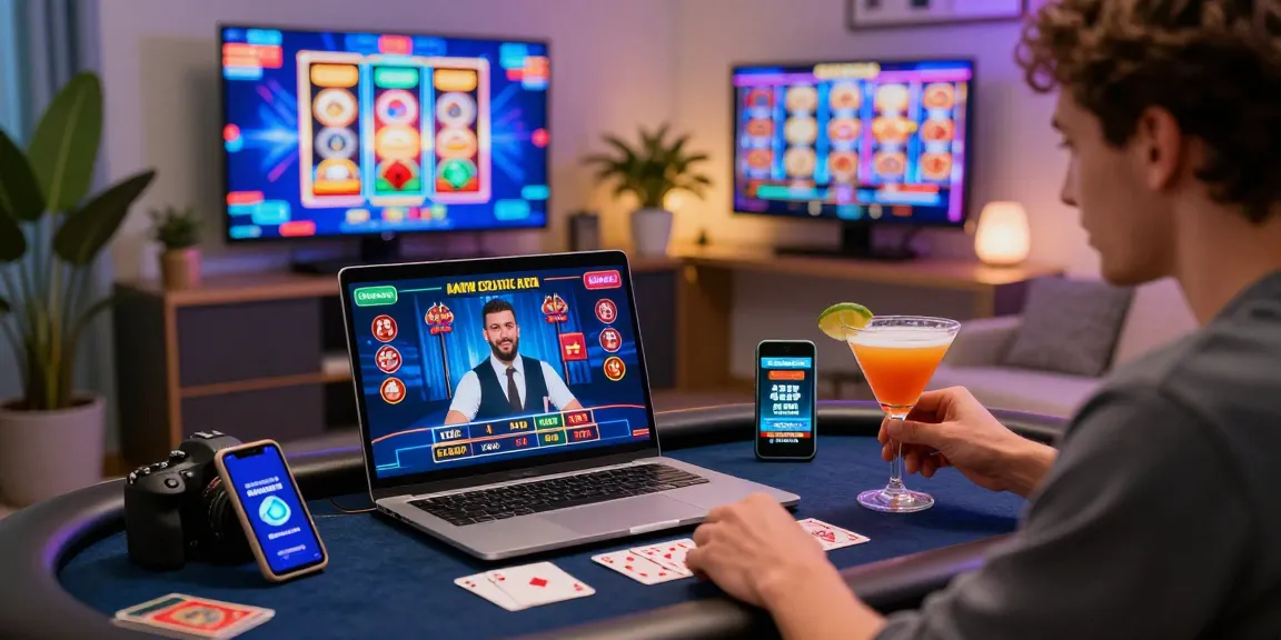 Engaged player exploring the best credit card casinos online at a lively home gaming setup.