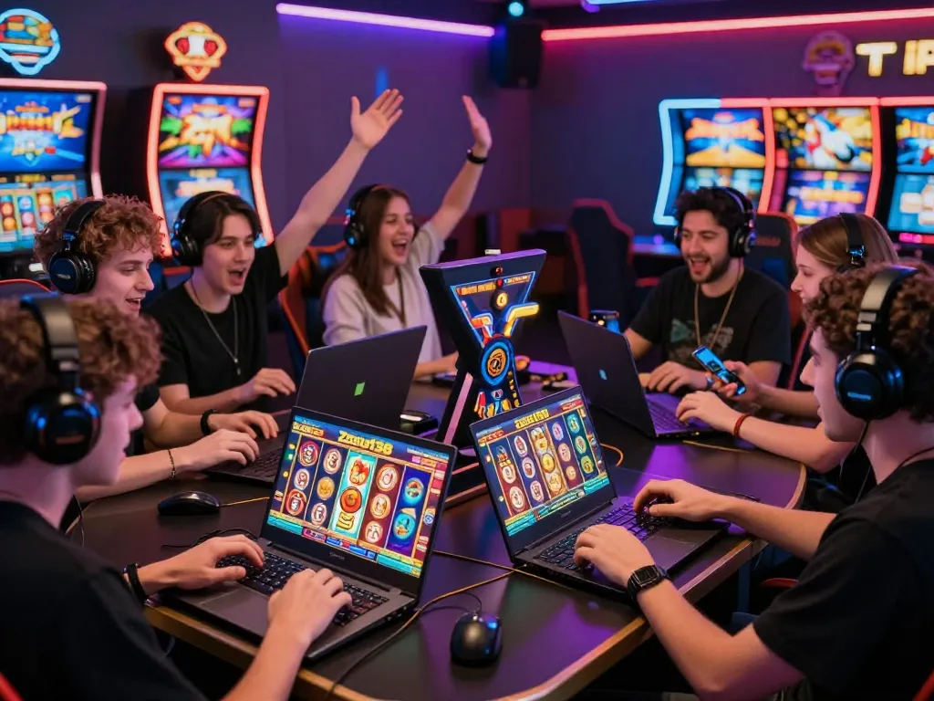 Exciting players enjoying the zeus138 online gaming experience in a vibrant atmosphere.