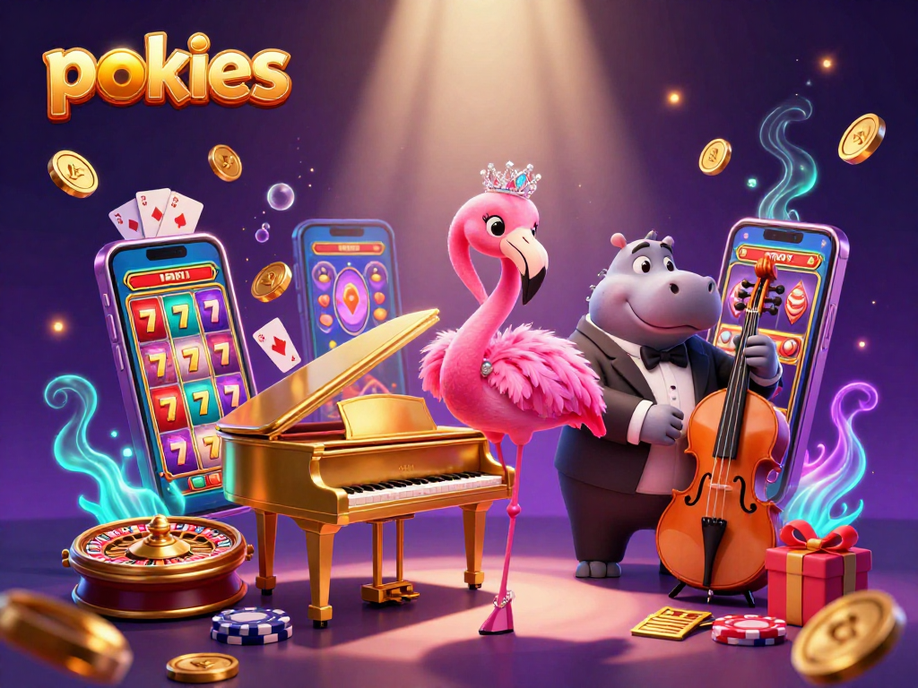 Enjoy exciting pokies experiences with our vibrant casino-themed illustration featuring colorful slot games.