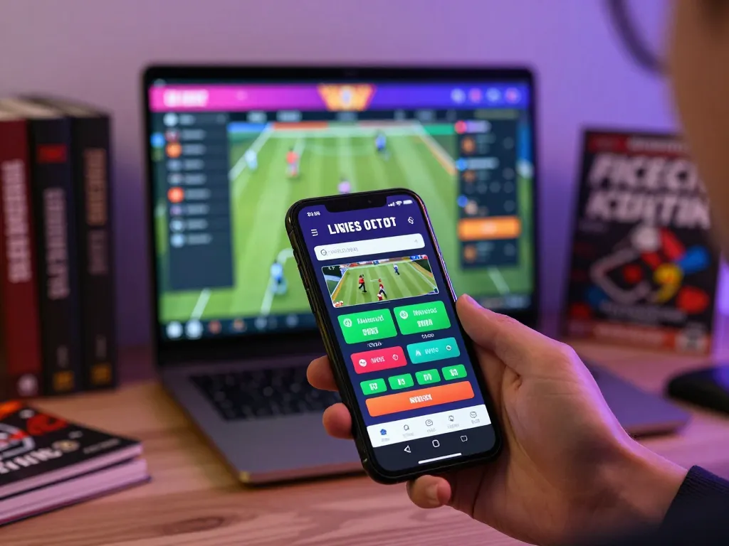 GO8 sports betting app displaying live odds, engaged player in home office.