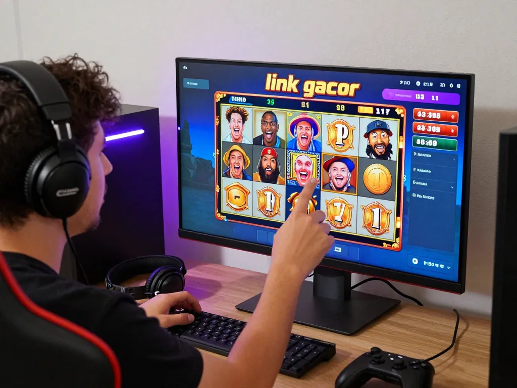 Pemain merasakan kegembiraan dengan antarmuka permainan slot link gacor di setup permainan yang cerah.