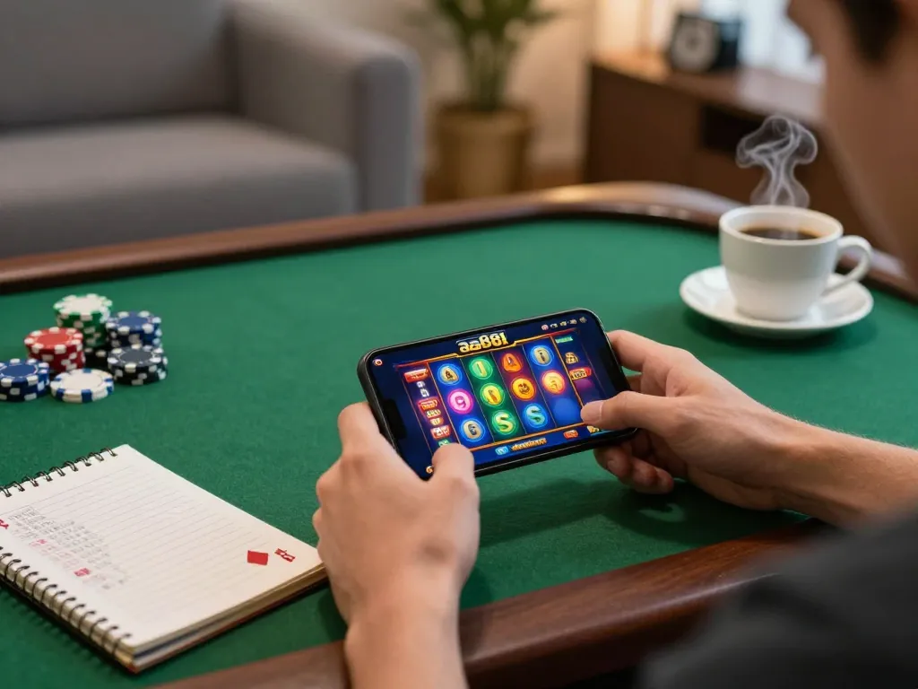 Engaging in exciting online gaming with the aa88i casino app on a smartphone, showcasing a vibrant slot game.