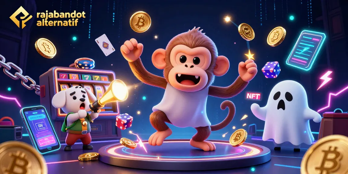 Experience gaming thrills with rajabandot alternatif in a vibrant haunted casino scene with playful characters.