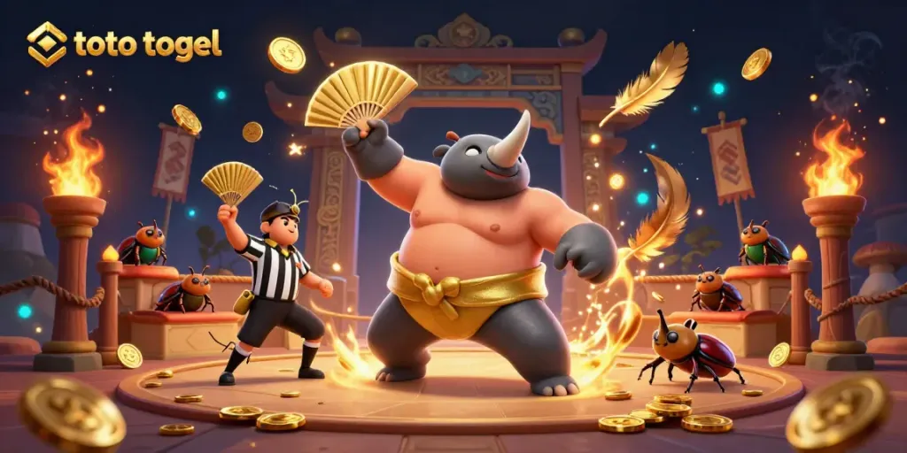 Experience thrilling gameplay action in toto togel with dynamic golden coins and vibrant beetle champions.