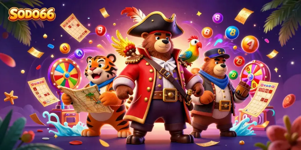 SODO66 slot game action with vibrant characters and lively game elements in a dynamic casino scene.