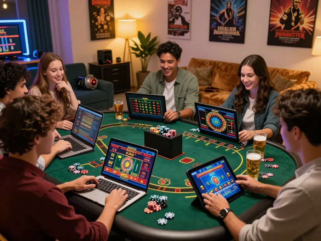 Friends enjoying interactive gameplay at Canada online casinos, showcasing modern gaming setup and responsible entertainment.