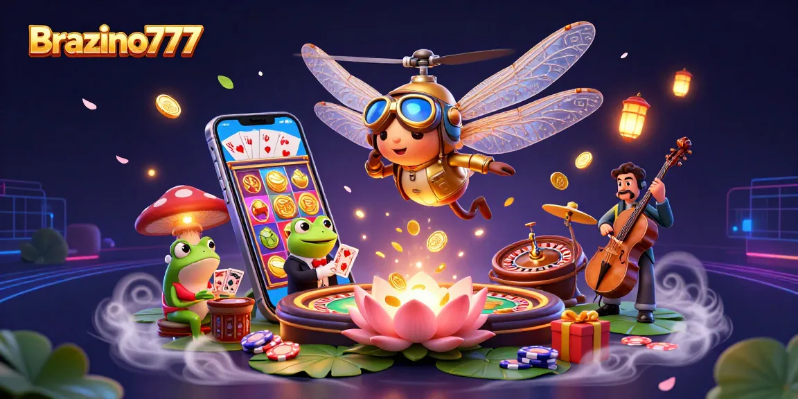 Brazino777 captivates players with vivid casino elements in a vibrant 3D illustration of exciting games.