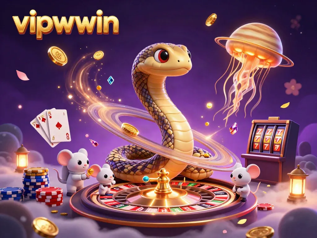 Experience thrilling bets with vipwwin as astronaut mice gamble on Saturn's rings and colorful game elements surround them.