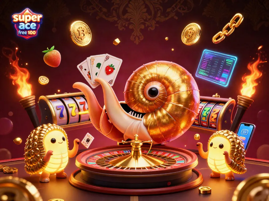 Play super ace free 100 with vibrant 3D nautilus and dazzling casino elements in this richly detailed illustration.