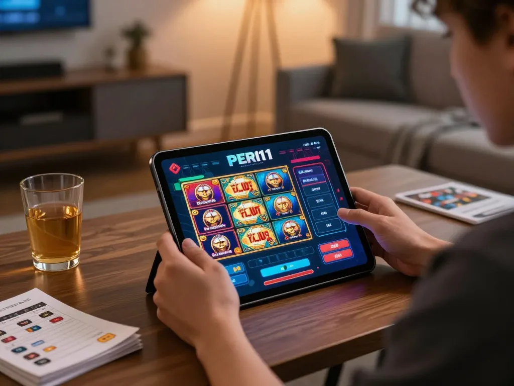 Players enjoying the PERI11 platform, engaging in online casino games at home with a strategic mindset