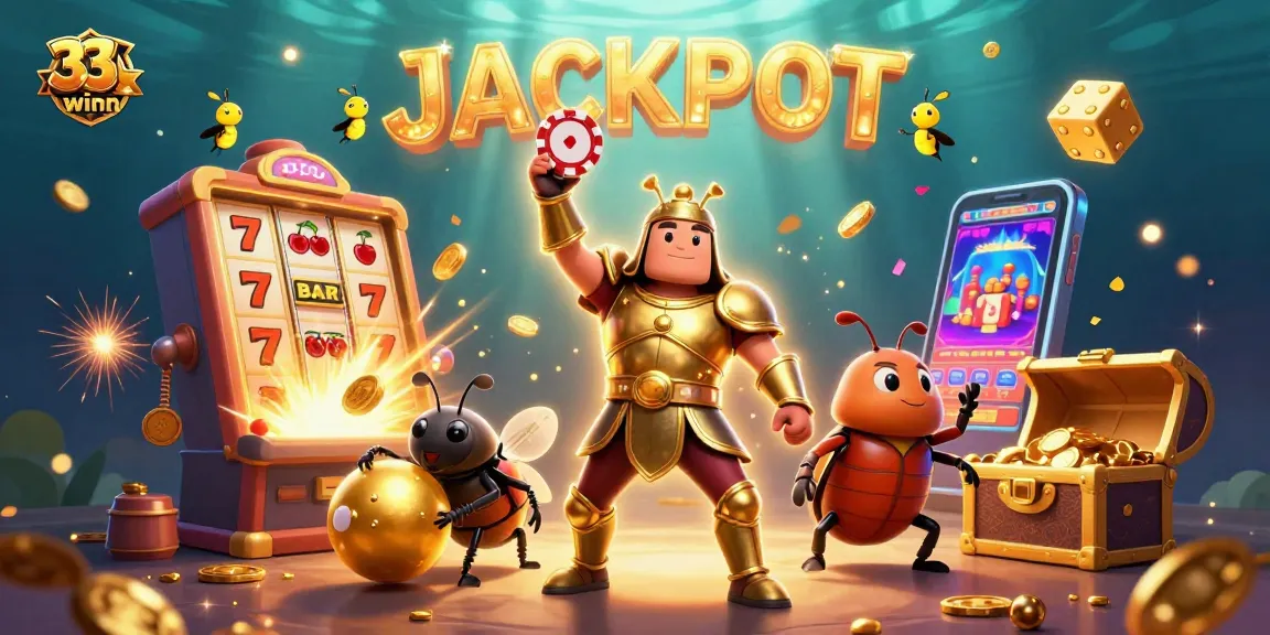 Experience thrilling gameplay with 33winn's cartoon characters celebrating a jackpot in this lively casino scene.