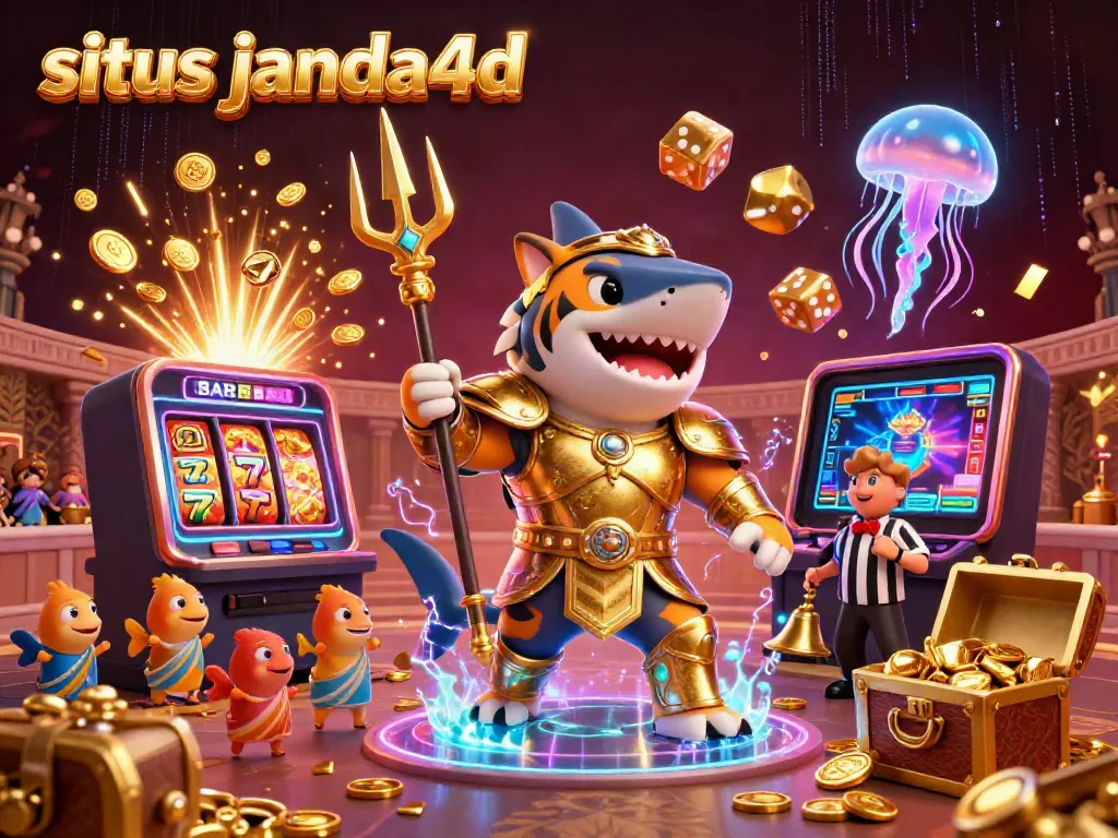 Situs janda4d menghadirkan gambar slot jackpot yang megah dengan ikan hiu dan referi ubur-ubur.