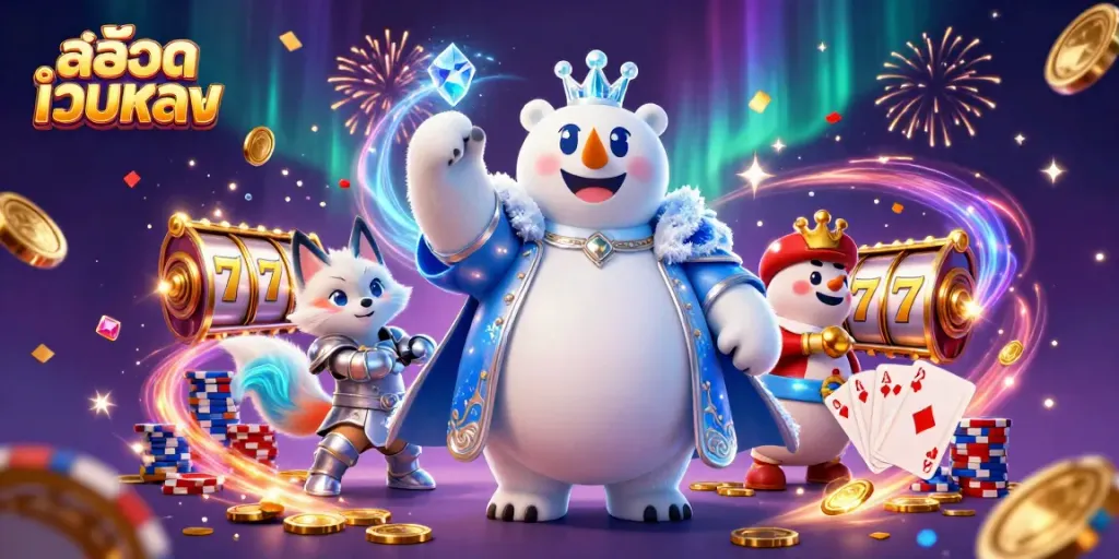 เล่นสล็อตเว็บตรงกับสัญลักษณ์โชคดีและการจ่ายเงินสูงในฉาก 3D ปาร์ตี้