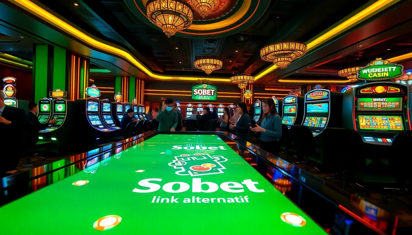 Engaging players enjoying Sbobet link alternatif gaming experience in a vibrant casino atmosphere