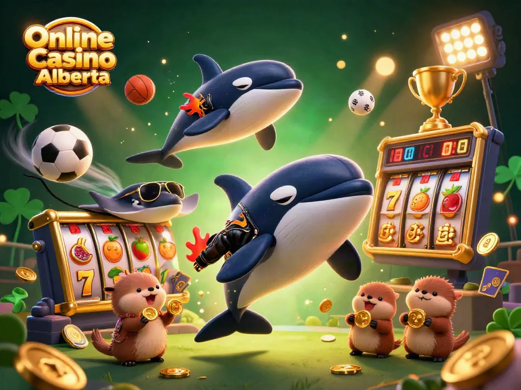 Play exciting games at Online Casino Alberta with orca and otters enjoying their winnings.