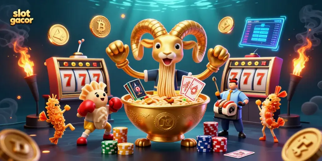 Spin the slot gacor reels with golden ramen bowl characters bringing luck and excitement.