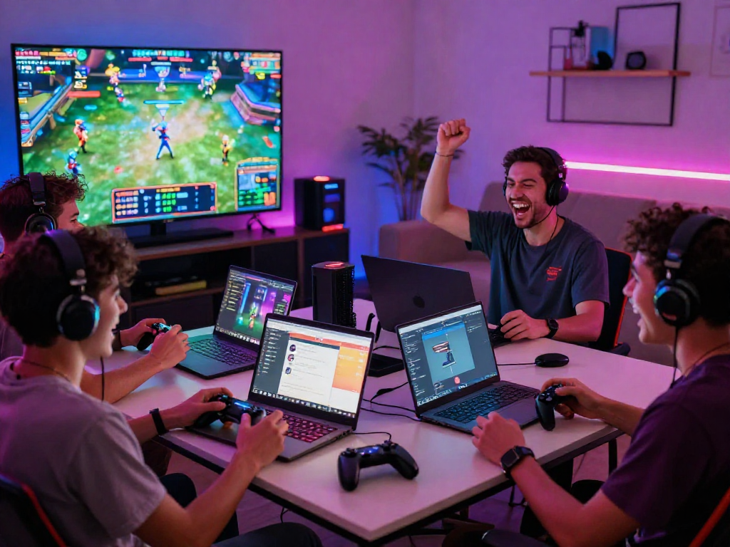 Interactive gaming scene highlighting the FairPlay app with friends enjoying competitive gameplay.