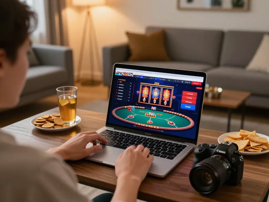 Experience thrilling gameplay on open88 com with an engaging online casino setup in a cozy living room.