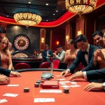 j88 players engaging at a luxurious poker table, showcasing excitement and strategy.