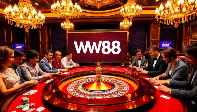 Players enjoying thrilling games at WW88 casino with vibrant roulette table.