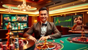 Experience the thrill of gambling with Nhà Cái RR88 at a stylish casino table filled with poker chips and a roulette wheel.