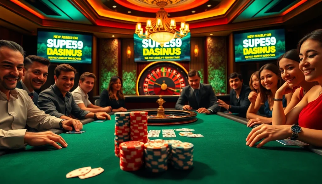 Join the action at Super59 daftar with vibrant poker chips and dynamic casino visuals.