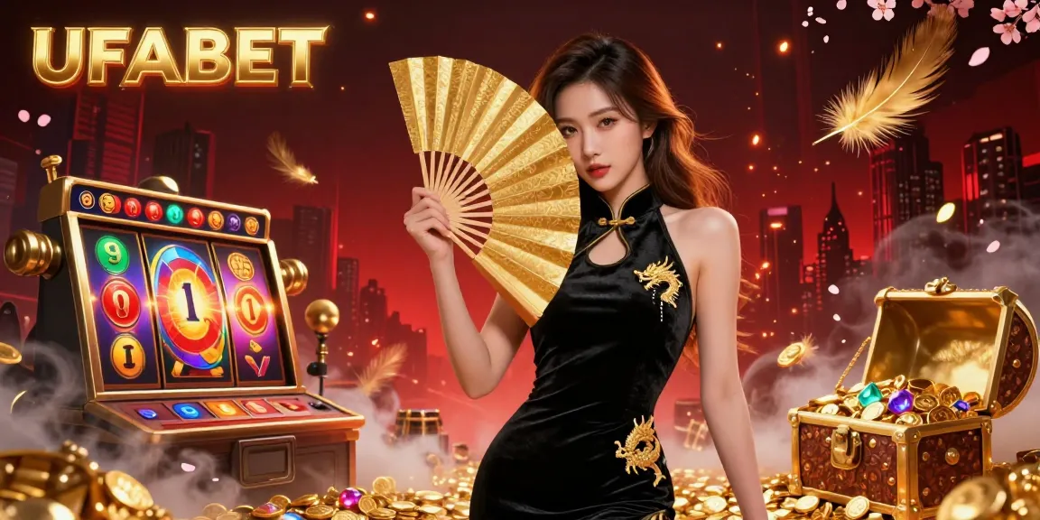 Experience thrilling online casino action with UFABET, featuring vibrant slot reels, gold coins, and enchanting visuals.